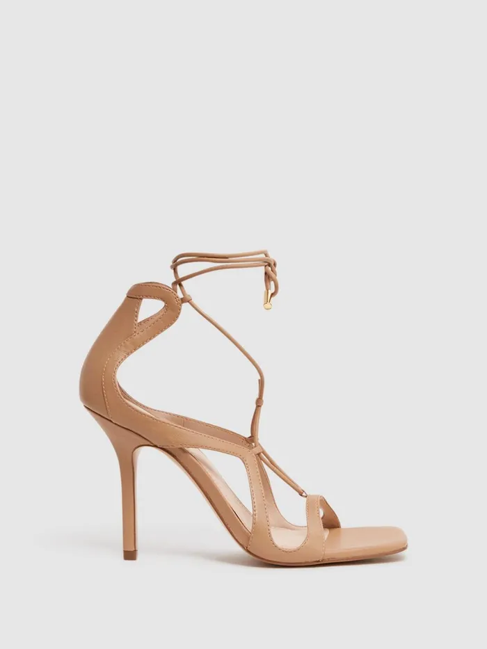 Women Reiss Heels Kate Leather Strappy High Heel Sandals Biscuit