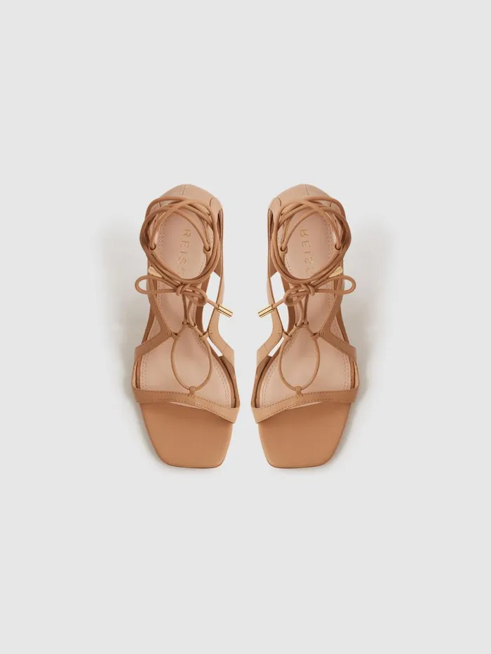 Women Reiss Heels Kate Leather Strappy High Heel Sandals Biscuit