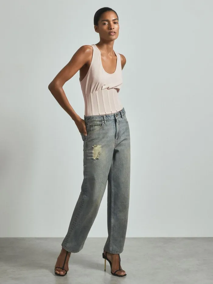 Women Reiss Jeans Embellished Wide Leg Jeans Blue