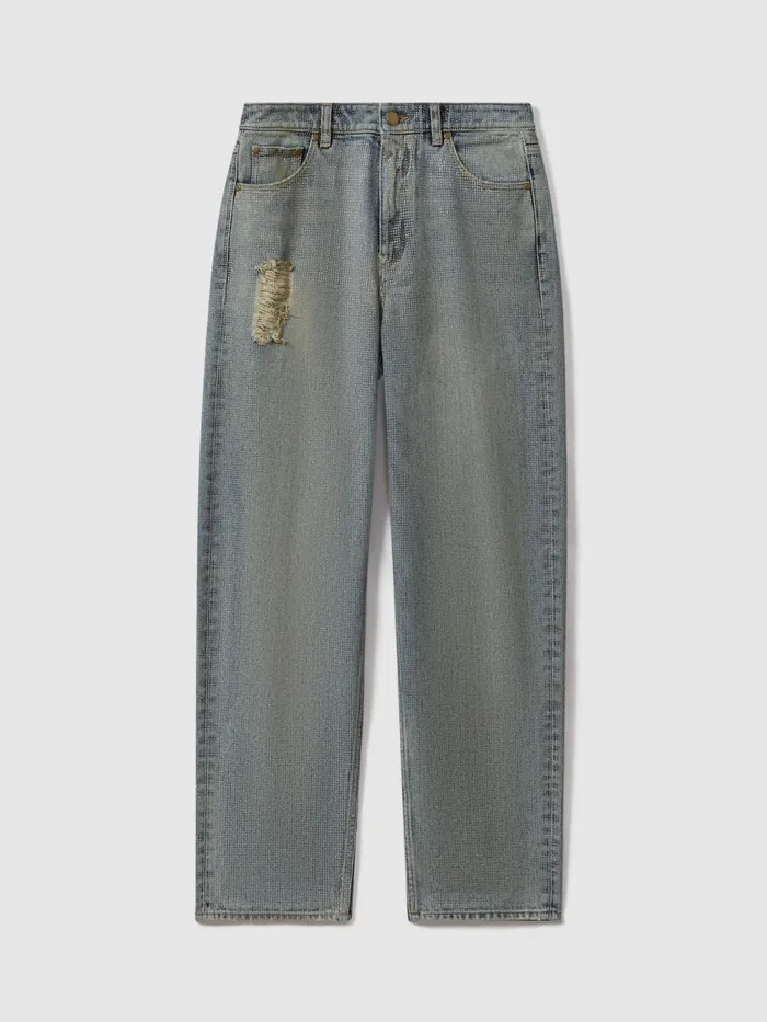 Women Reiss Jeans Embellished Wide Leg Jeans Blue