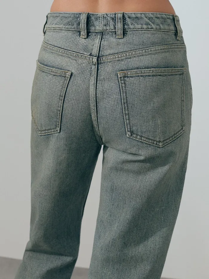 Women Reiss Jeans Embellished Wide Leg Jeans Blue