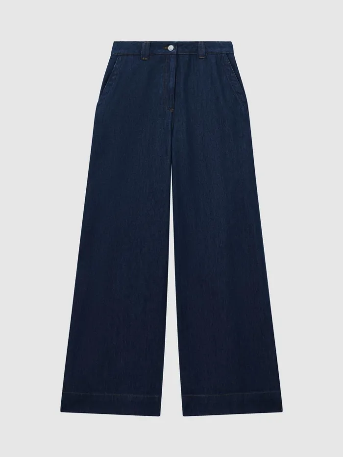 Women Reiss Jeans Olivia Wide Leg Contrast Stitch Jeans Dark Blue