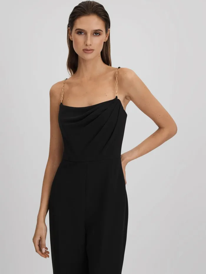 Women Reiss Jumpsuits and Playsuits Cowl Neck Jumpsuit Black