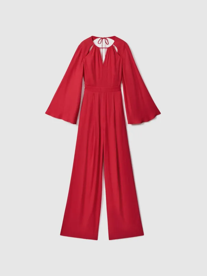 Women Reiss Jumpsuits and Playsuits Tania CutOut Flared Sleeve Jumpsuit Coral