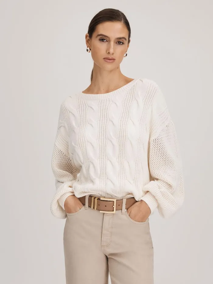 Women Reiss Knitwear Cotton Blend Knitted Jumper Ivory