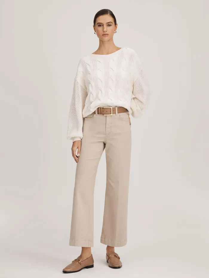 Women Reiss Knitwear Cotton Blend Knitted Jumper Ivory