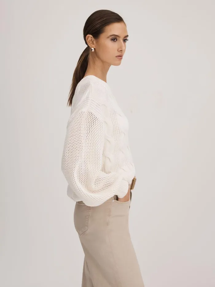 Women Reiss Knitwear Cotton Blend Knitted Jumper Ivory