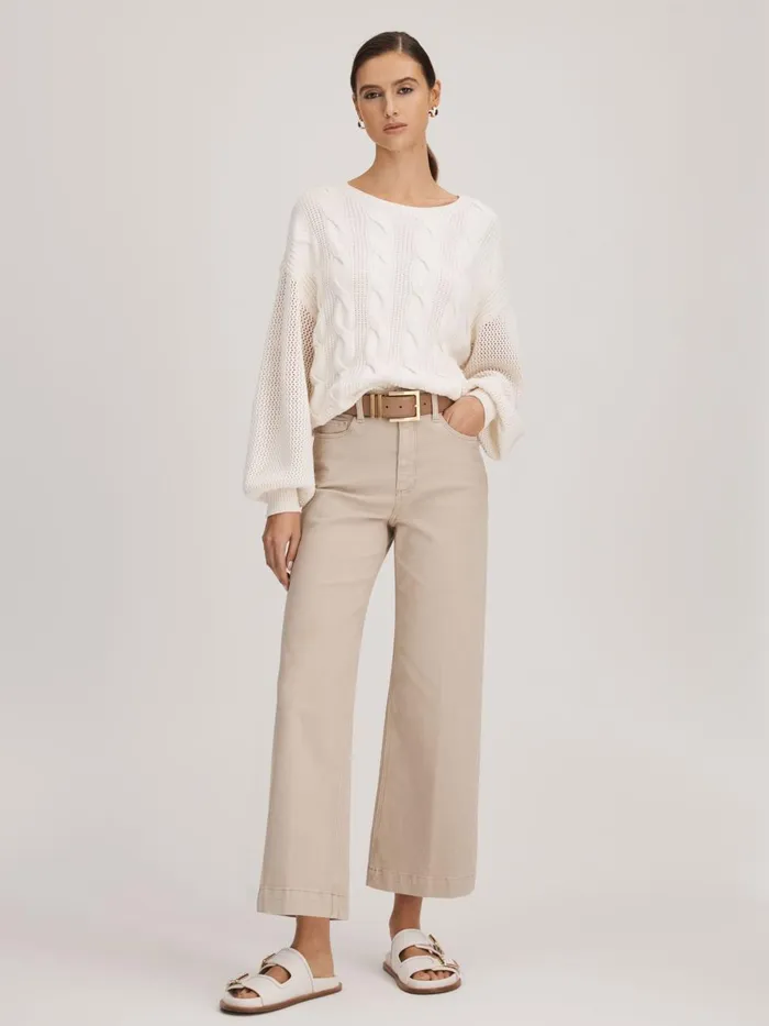 Women Reiss Knitwear Cotton Blend Knitted Jumper Ivory