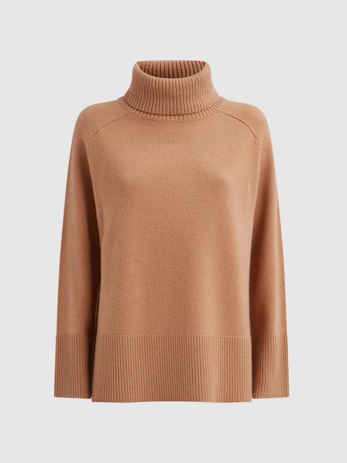 Women Reiss Knitwear Edina Relaxed WoolCashmere Blend Roll Neck Jumper Camel