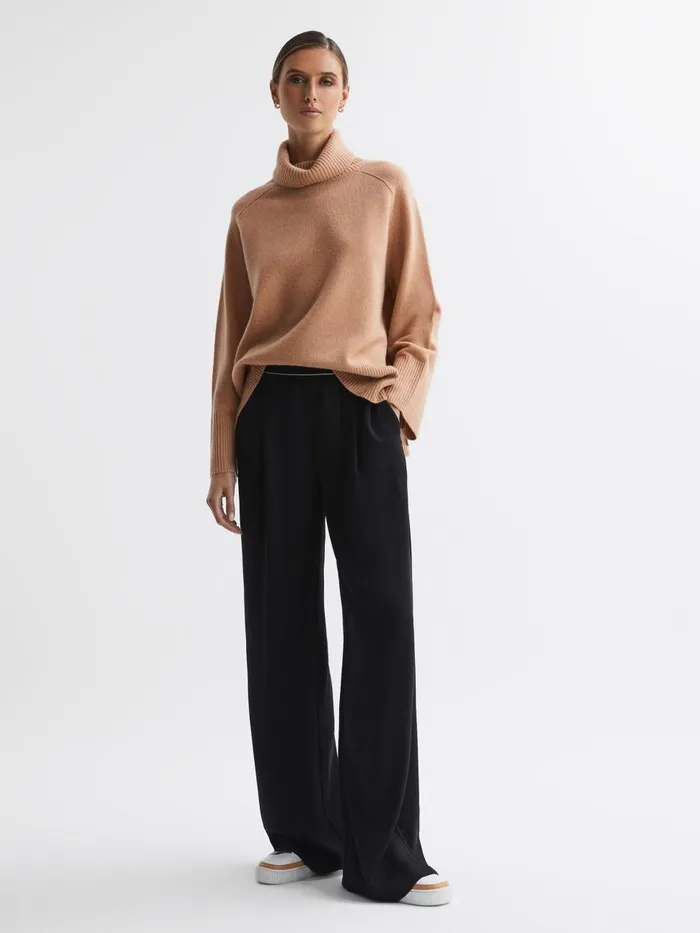 Women Reiss Knitwear Edina Relaxed WoolCashmere Blend Roll Neck Jumper Camel