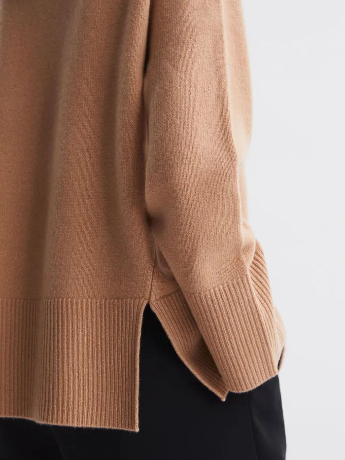 Women Reiss Knitwear Edina Relaxed WoolCashmere Blend Roll Neck Jumper Camel
