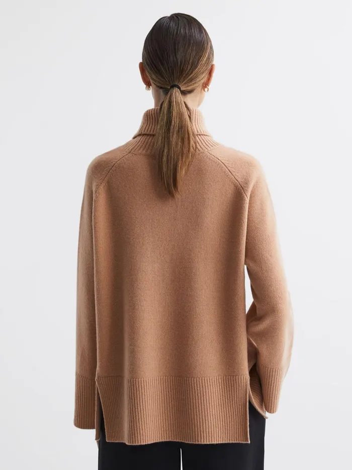 Women Reiss Knitwear Edina Relaxed WoolCashmere Blend Roll Neck Jumper Camel