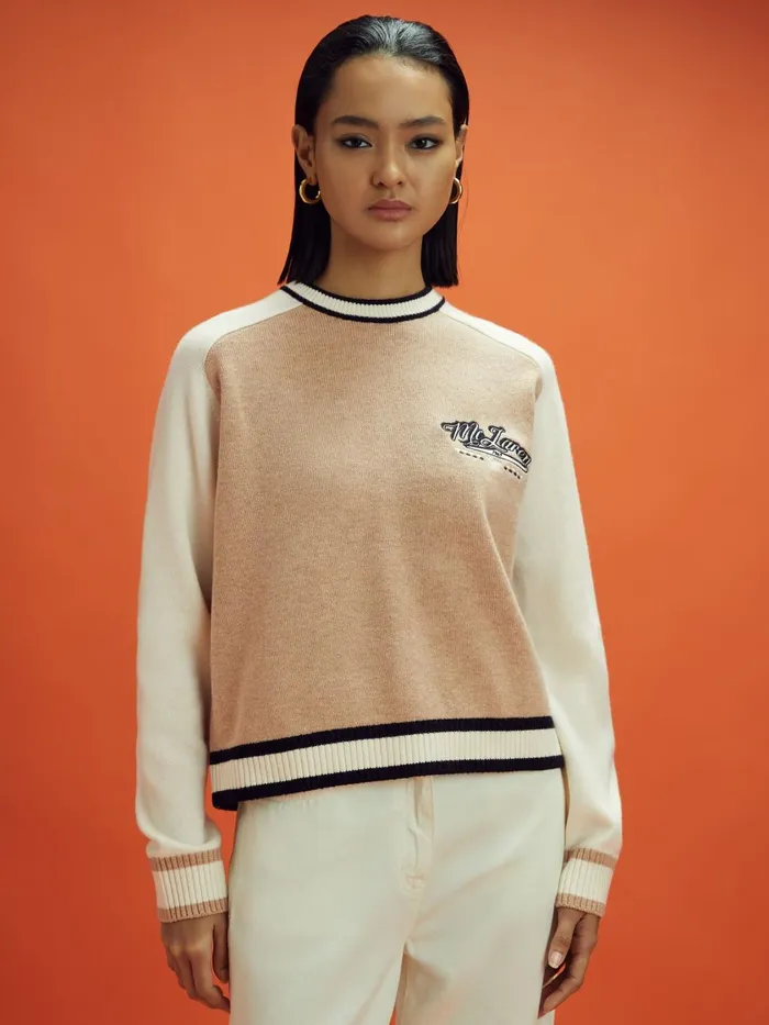 Women Reiss Knitwear F1 Wool Cashmere Cropped Jumper Camelecru