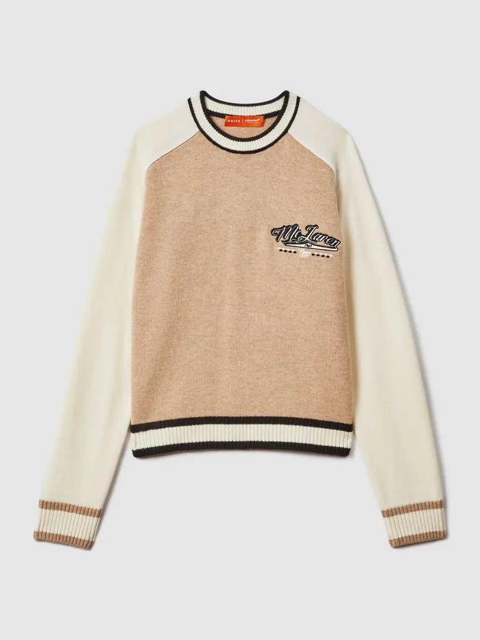 Women Reiss Knitwear F1 Wool Cashmere Cropped Jumper Camelecru
