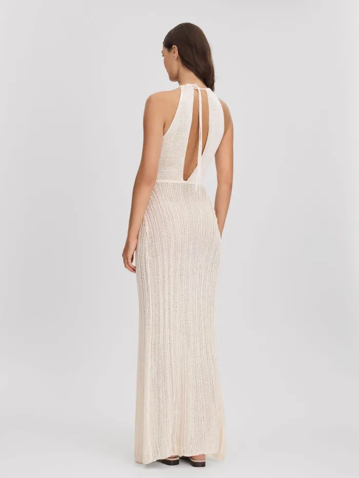 Women Reiss Knitwear Morrow Ivory Sheer Knitted Maxi Dress Ivory