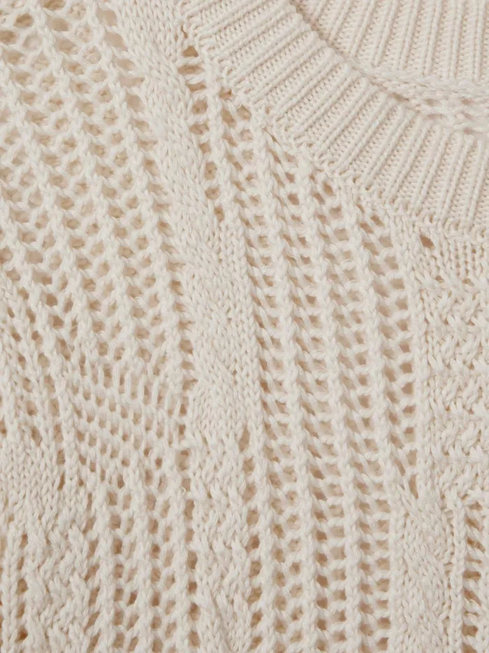 Women Reiss Knitwear Tanya Cotton Blend Open Stitch Crew Neck Jumper Ivory