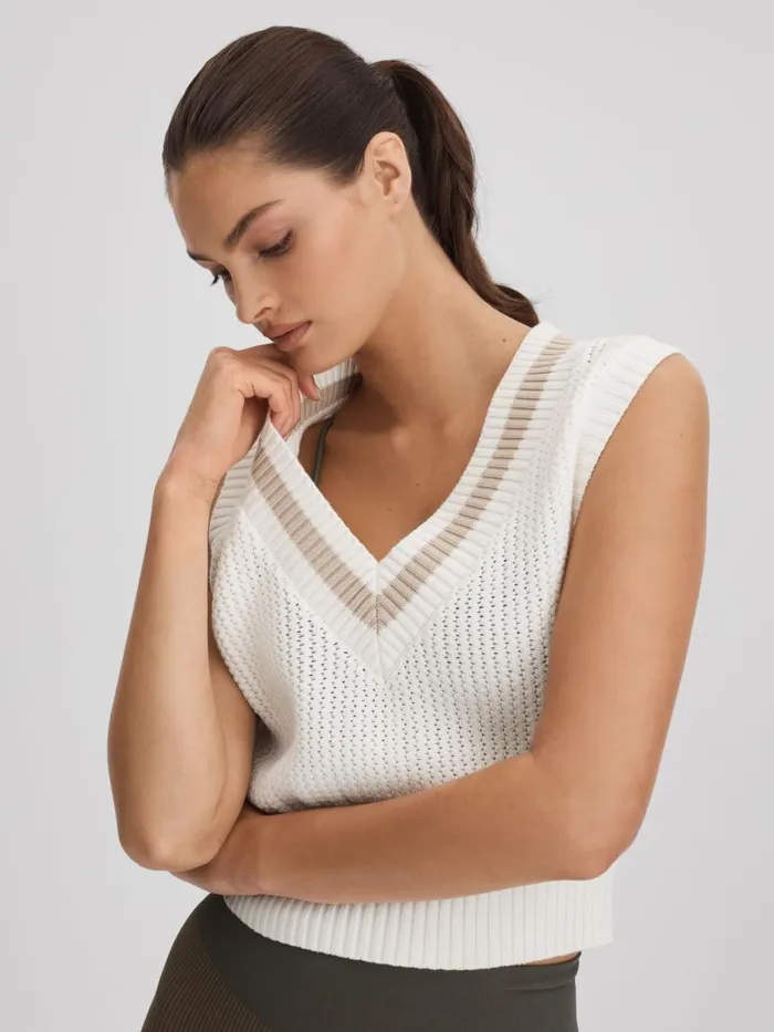 Women Reiss Knitwear Upside Knitted Cotton Cropped Vest White