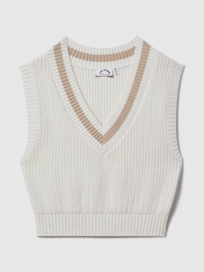 Women Reiss Knitwear Upside Knitted Cotton Cropped Vest White