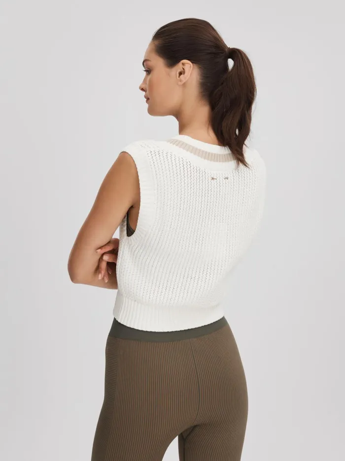 Women Reiss Knitwear Upside Knitted Cotton Cropped Vest White