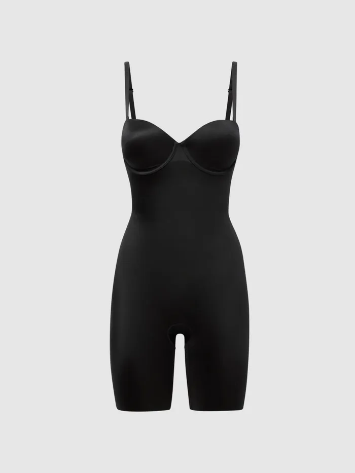 Women Reiss Lingerie Shapewear Firming Strapless MidThigh Bodysuit With Cups Black