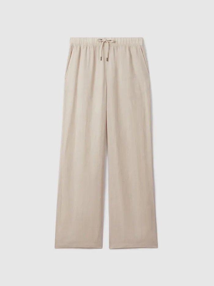 Women Reiss Pants Cleo Garment Dyed Wide Leg Linen Trousers Oatmeal