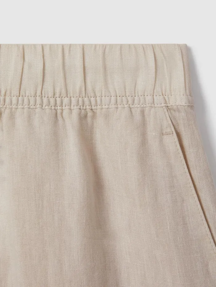 Women Reiss Pants Cleo Garment Dyed Wide Leg Linen Trousers Oatmeal