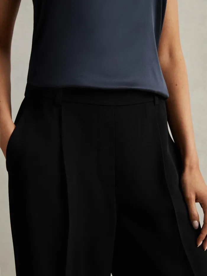 Women Reiss Pants Eden HalfElasticated Wide Leg Trousers Black