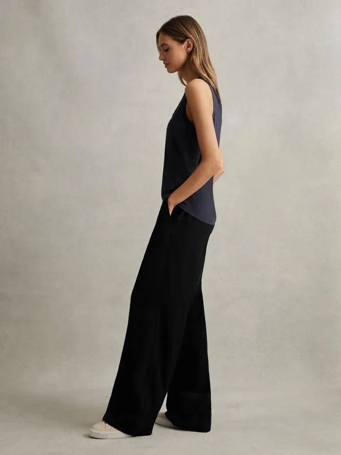 Women Reiss Pants Eden HalfElasticated Wide Leg Trousers Black