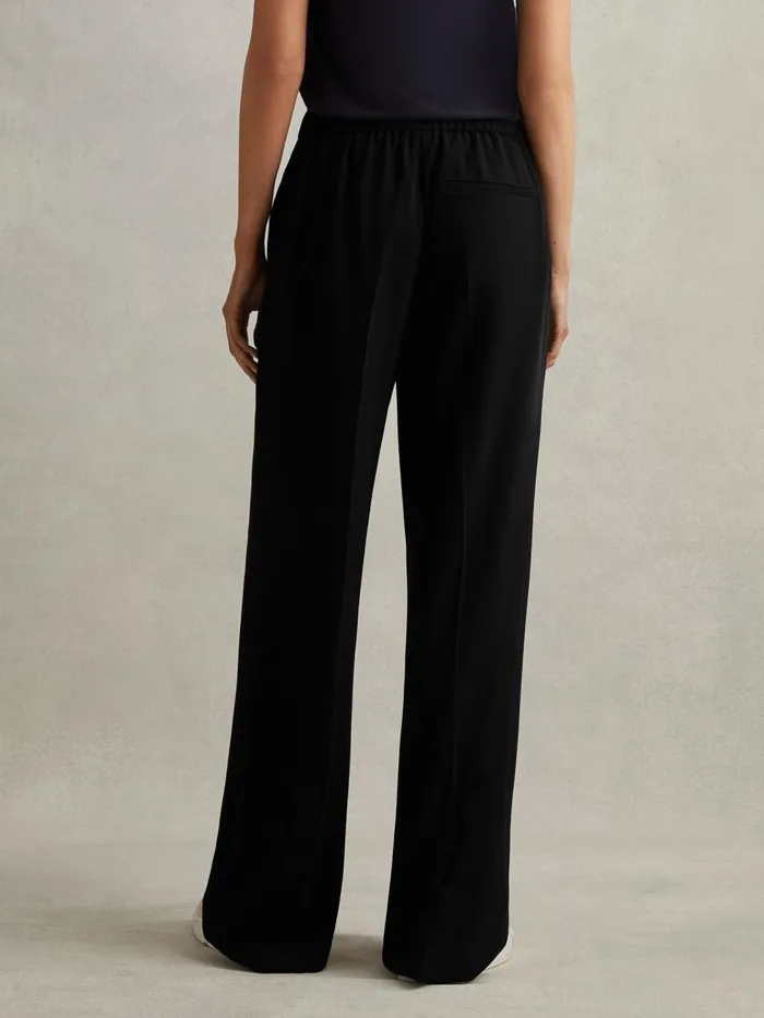 Women Reiss Pants Eden HalfElasticated Wide Leg Trousers Black