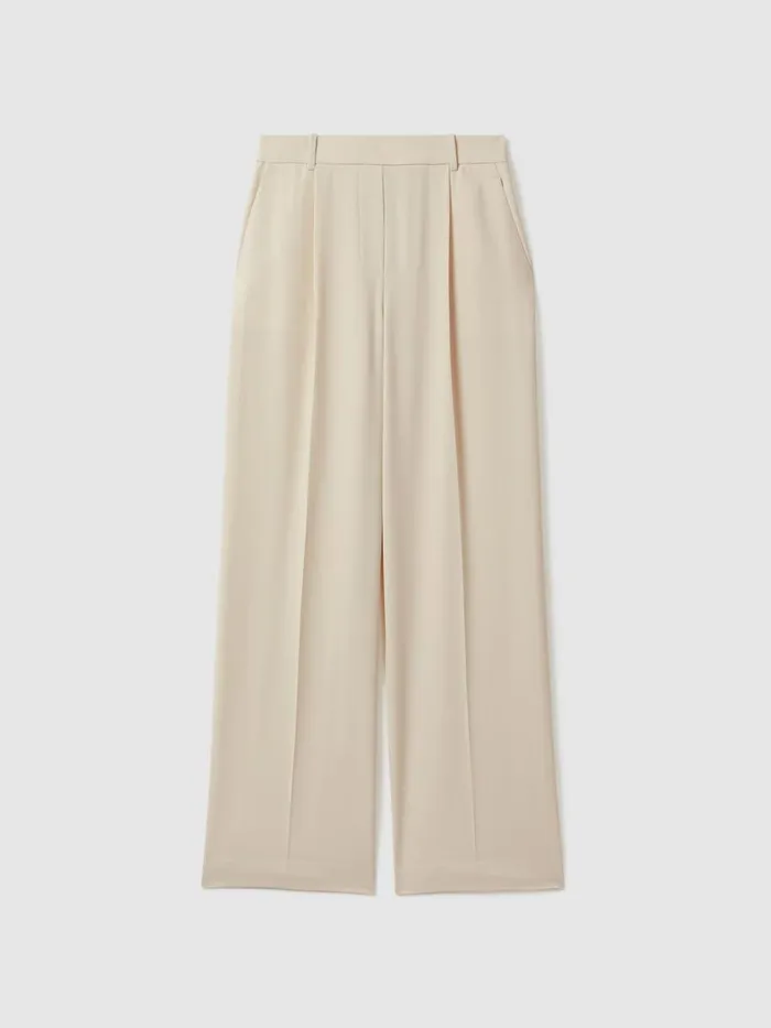 Women Reiss Pants Eden HalfElasticated Wide Leg Trousers Cream