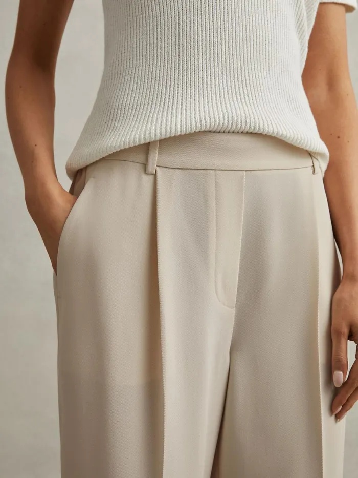 Women Reiss Pants Eden HalfElasticated Wide Leg Trousers Cream
