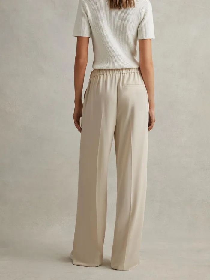 Women Reiss Pants Eden HalfElasticated Wide Leg Trousers Cream