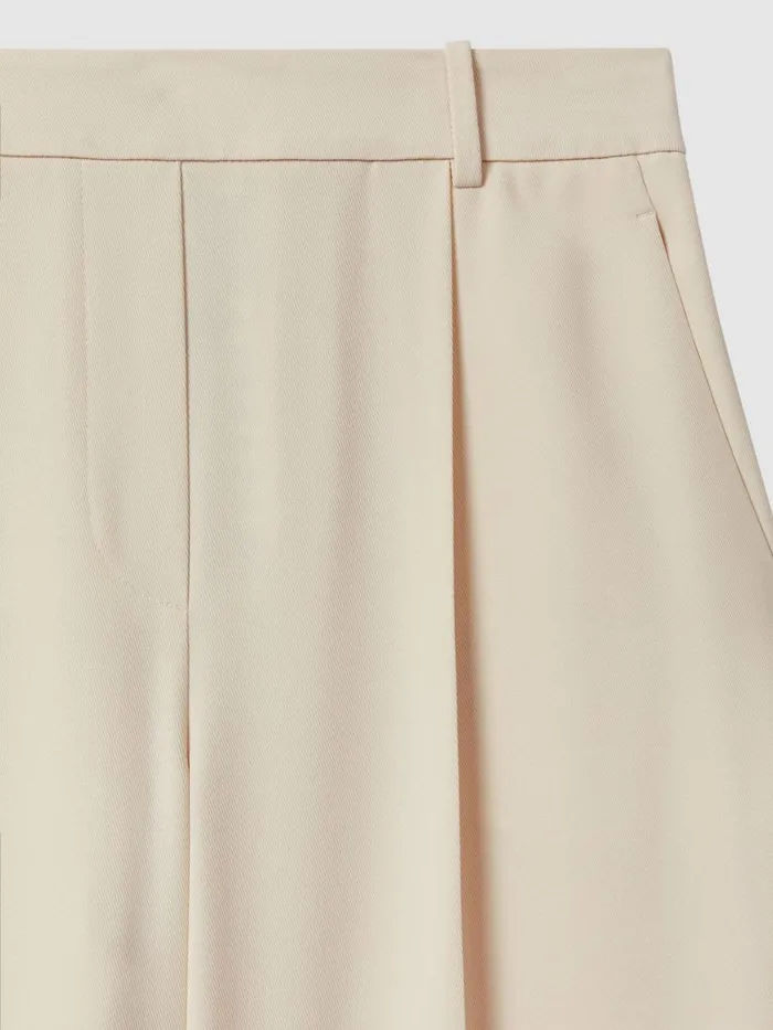 Women Reiss Pants Eden HalfElasticated Wide Leg Trousers Cream