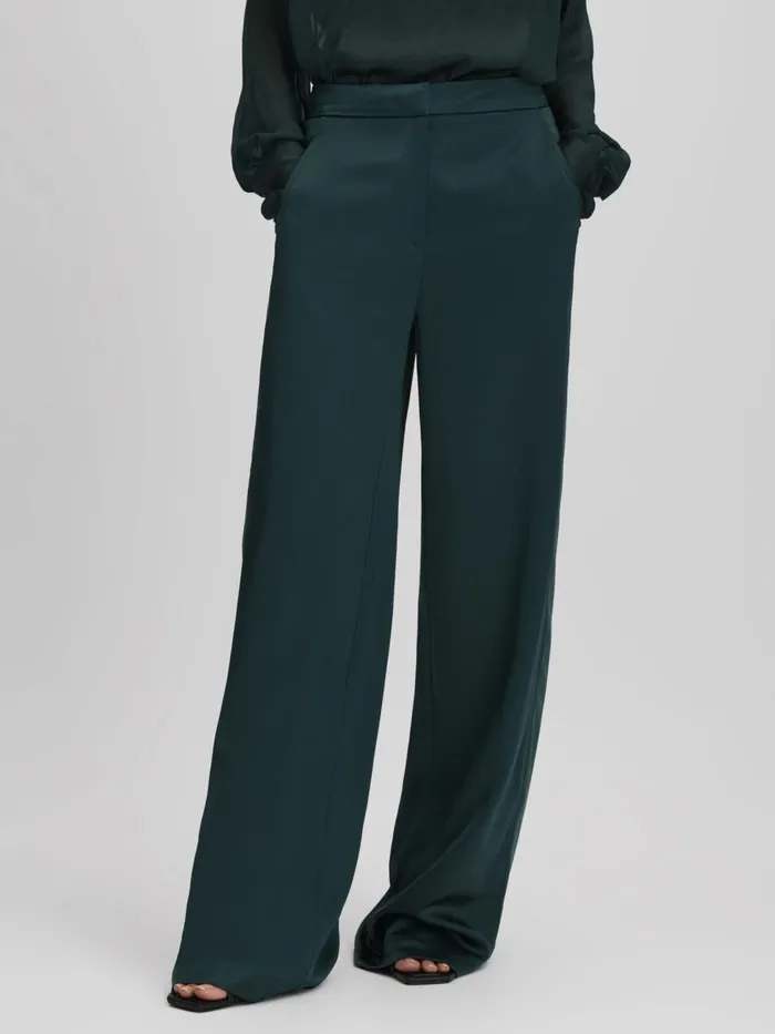 Women Reiss Pants Lula Satin Wide Leg Trousers Green