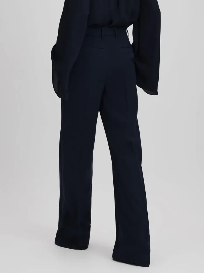 Women Reiss Pants Margeaux Wide Leg Suit Trousers Navy