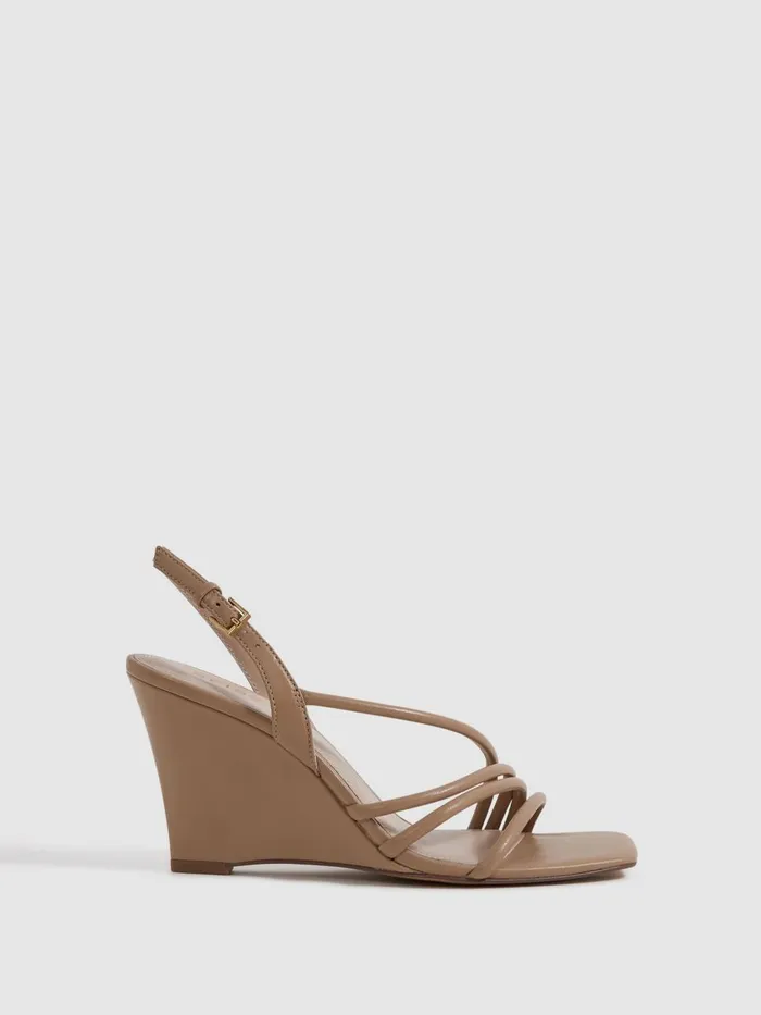 Women Reiss Sandals Anya Leather Strappy Wedge Heels Nude