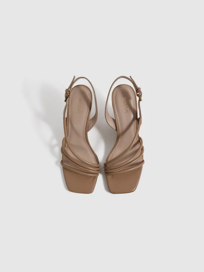 Women Reiss Sandals Anya Leather Strappy Wedge Heels Nude