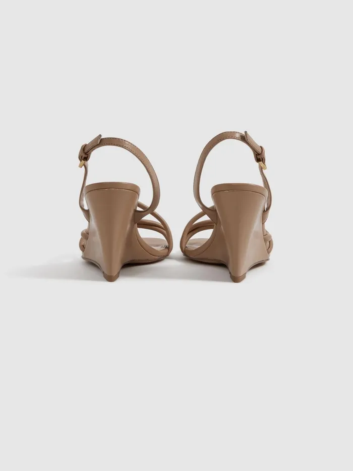 Women Reiss Sandals Anya Leather Strappy Wedge Heels Nude
