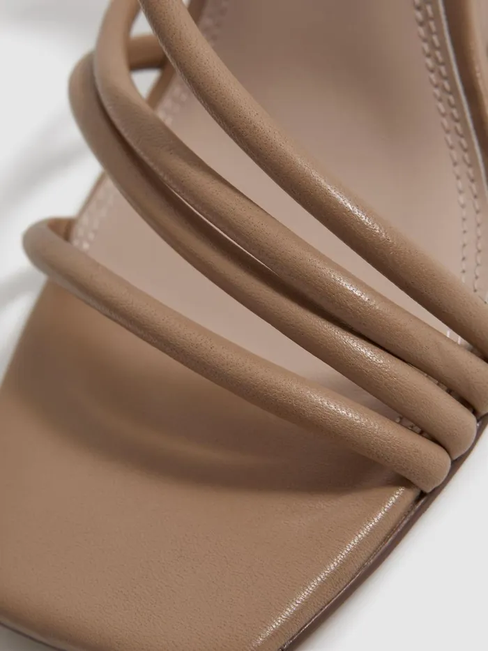 Women Reiss Sandals Anya Leather Strappy Wedge Heels Nude