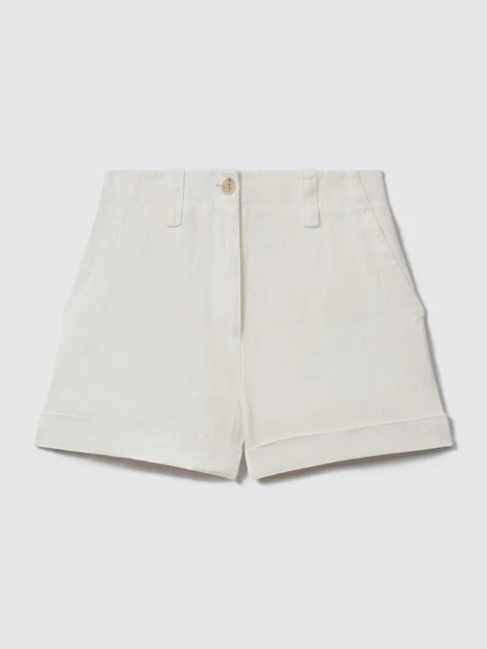 Women Reiss Shorts Demi Linen Garment Dyed Shorts White