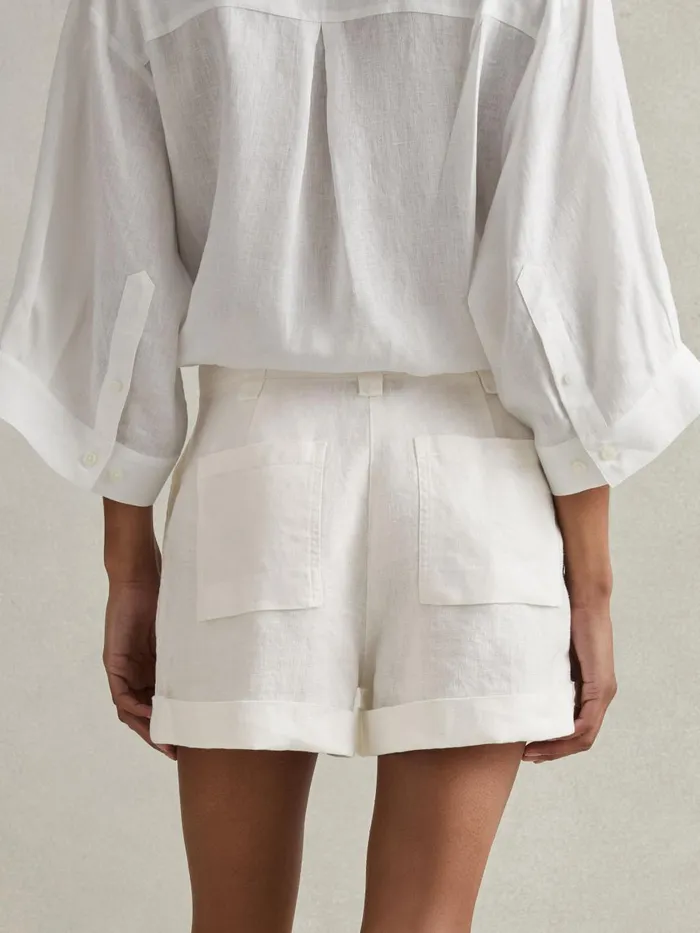 Women Reiss Shorts Demi Linen Garment Dyed Shorts White