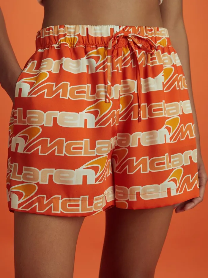 Women Reiss Shorts F1 Printed Cuban Collar Shirt Papaya Multi