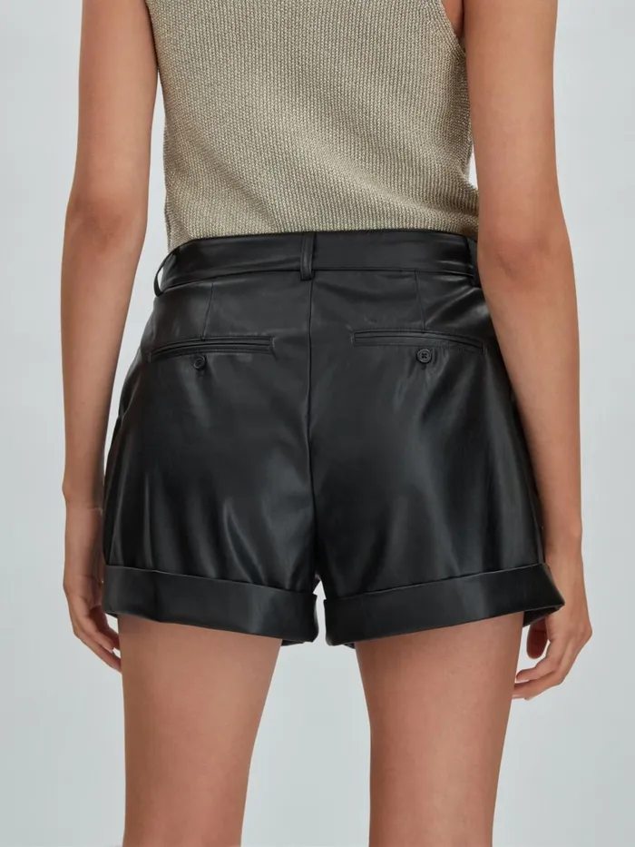 Women Reiss Shorts Front Pleat Faux Fur Leather Shorts Black