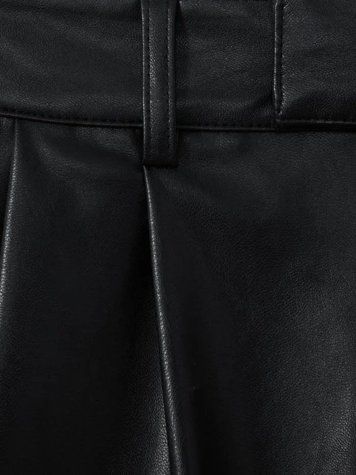 Women Reiss Shorts Front Pleat Faux Fur Leather Shorts Black