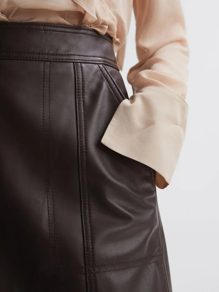 Women Reiss Skirts Edie Leather High Rise Mini Skirt Chocolate