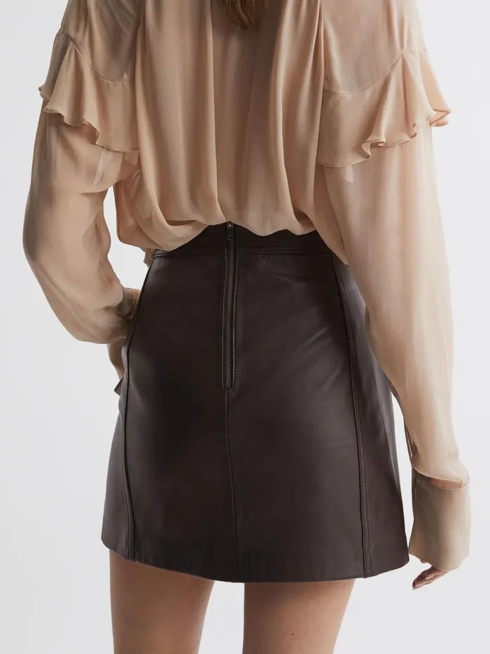 Women Reiss Skirts Edie Leather High Rise Mini Skirt Chocolate