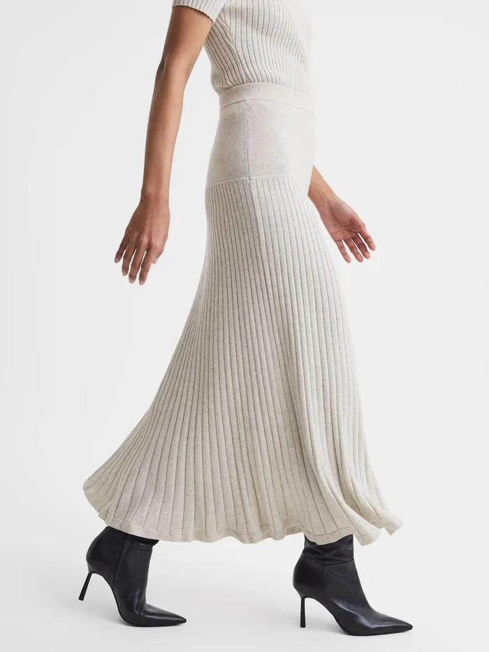 Women Reiss Skirts Quan Cotton Ribbed Maxi Skirt Ecru