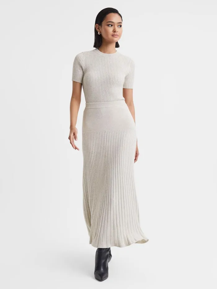 Women Reiss Skirts Quan Cotton Ribbed Maxi Skirt Ecru
