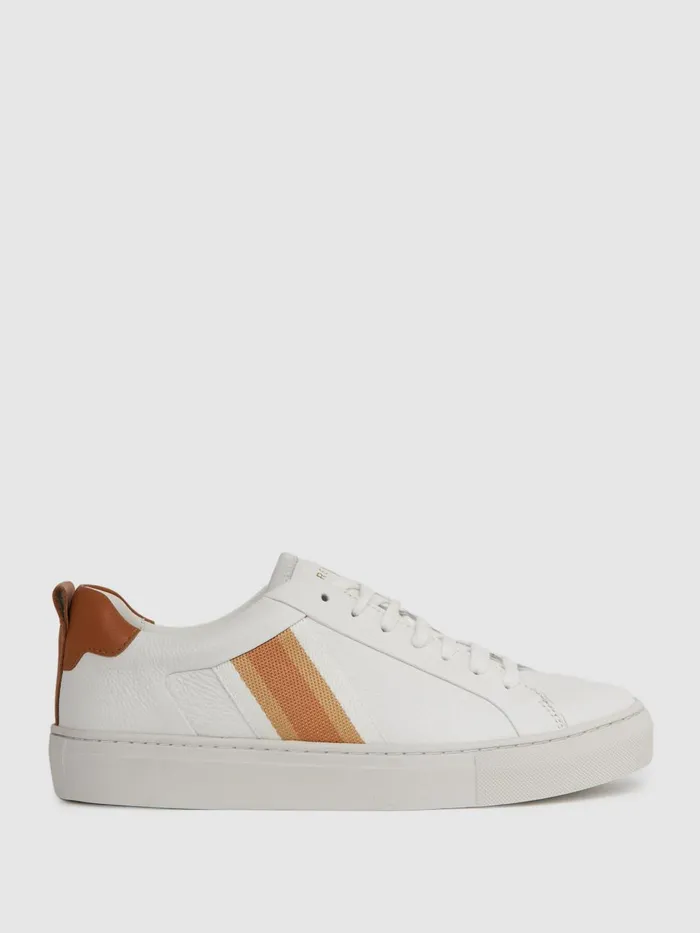 Women Reiss Sneakers Sonia Leather Side Stripe Trainers Fresh White