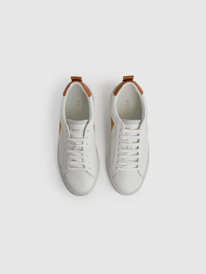 Women Reiss Sneakers Sonia Leather Side Stripe Trainers Fresh White